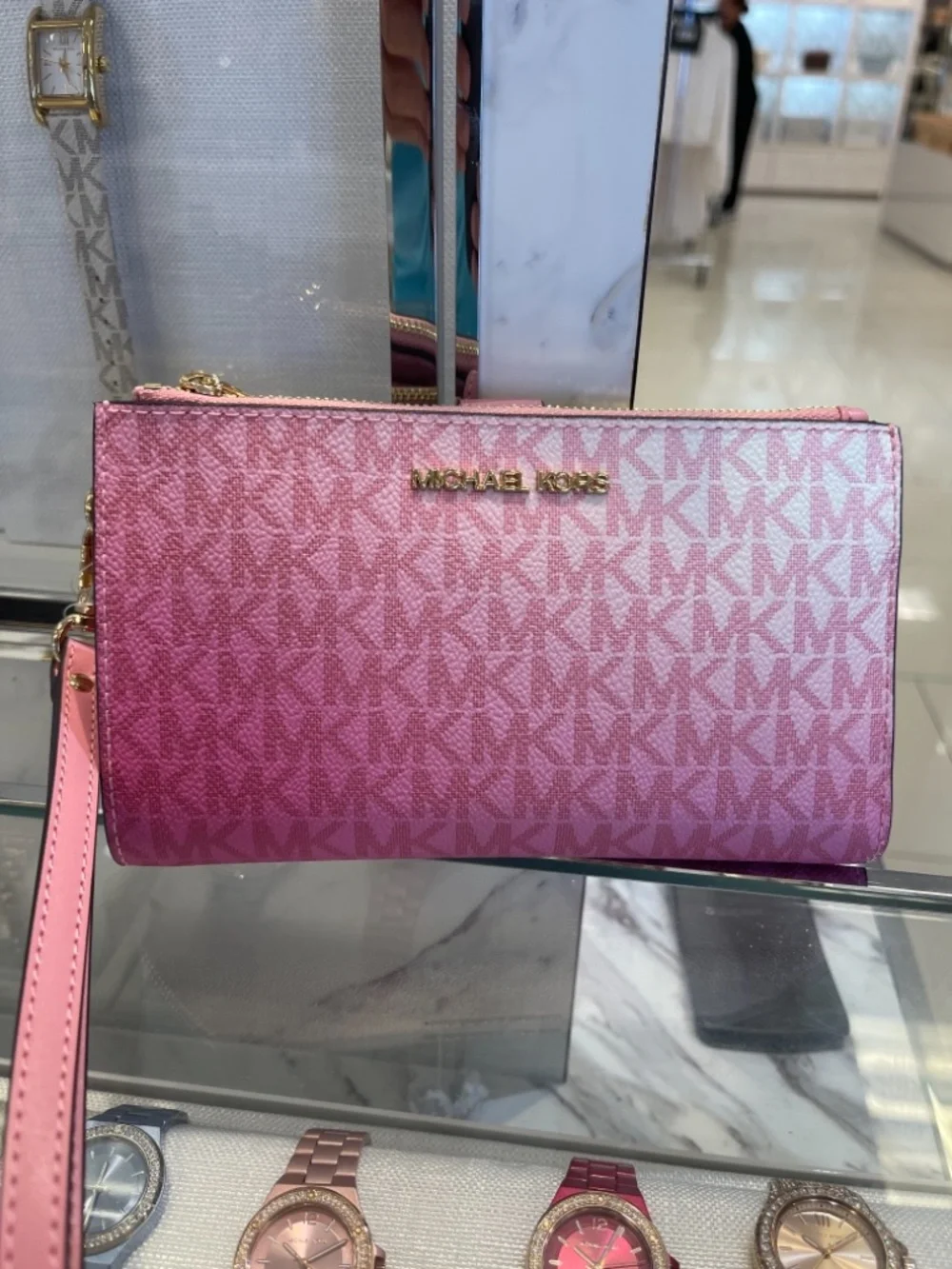 MICHAEL KORS Jet Set Large Double Zip Ombré Signature Logo Wristlet Phone Holder
